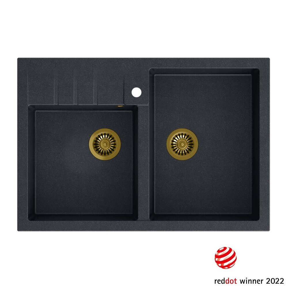 Chiuveta compozit incastrata Quadron Unique Bill 120 negru – auriu 90×62 cm 120