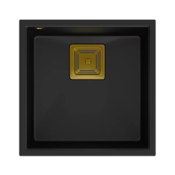 Chiuveta compozit Quadron Unique David 40 negru carbon - auriu 42x42 cm