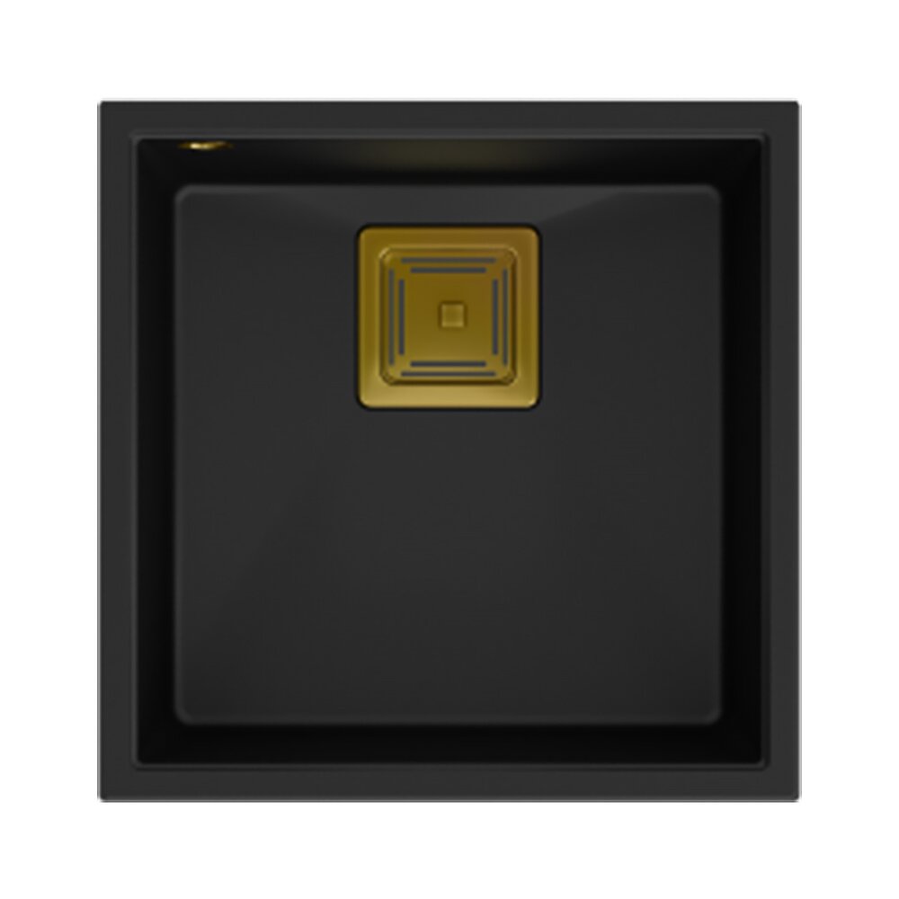 Chiuveta compozit Quadron Unique David 40 negru carbon – auriu 42×42 cm 42x42