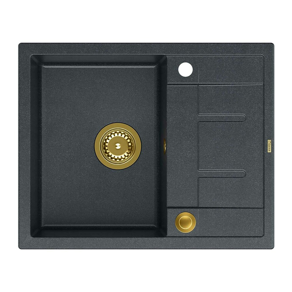 Chiuveta compozit incastrata Quadron Unique Morgan 116 negru – auriu 62×50 cm 116