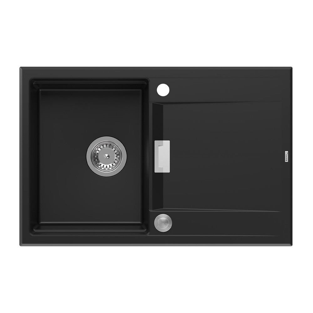 Chiuveta compozit incastrata Quadron Unique Oven negru carbon – inox 76×50 cm 76x50
