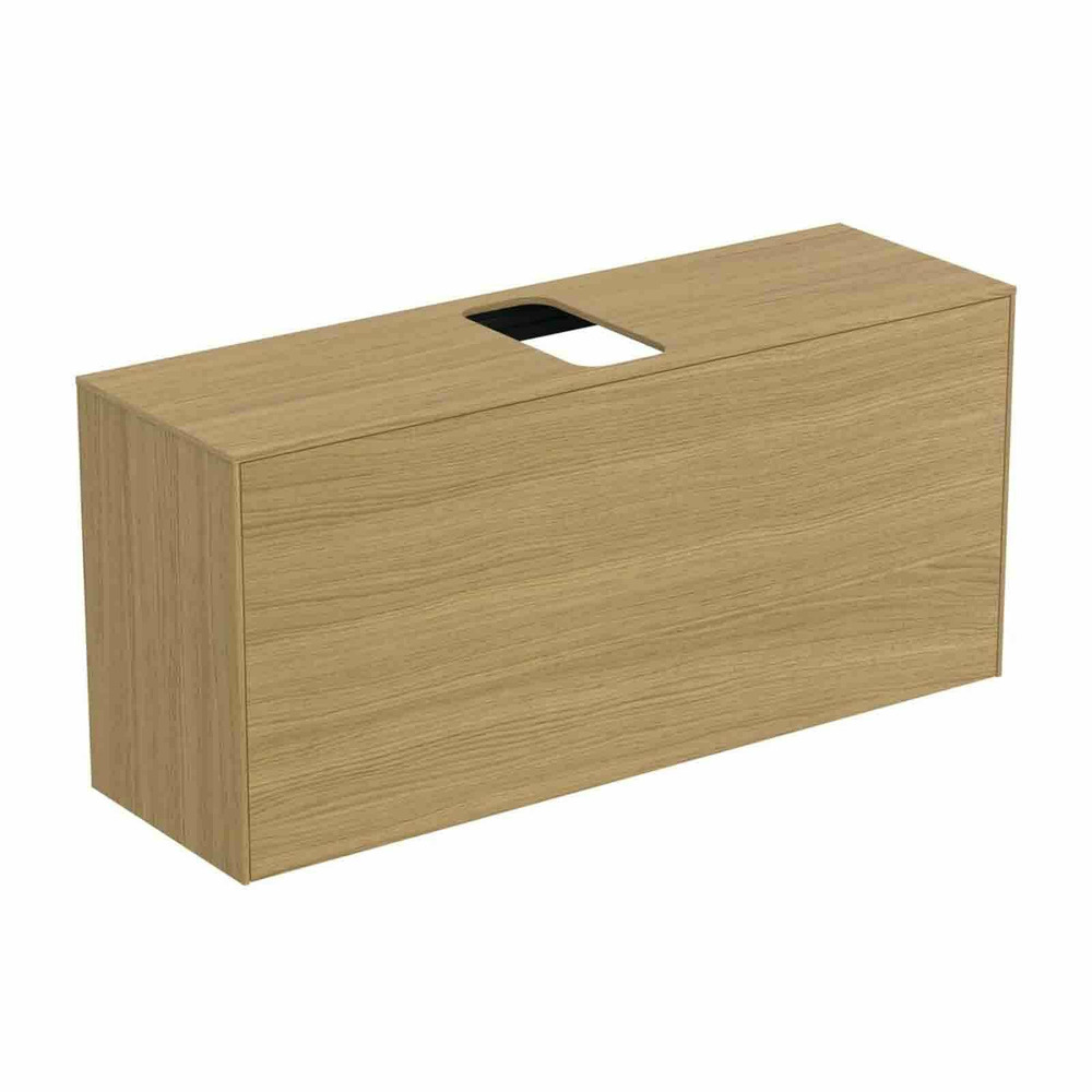 Dulap baza suspendat Ideal Standard Atelier Conca 1 sertar si blat cu decupaj central 120 cm finisaj stejar deschis Dulap baza suspendat Ideal Standard Atelier Conca 1 sertar si blat cu decupaj central 120 cm finisaj stejar deschis
