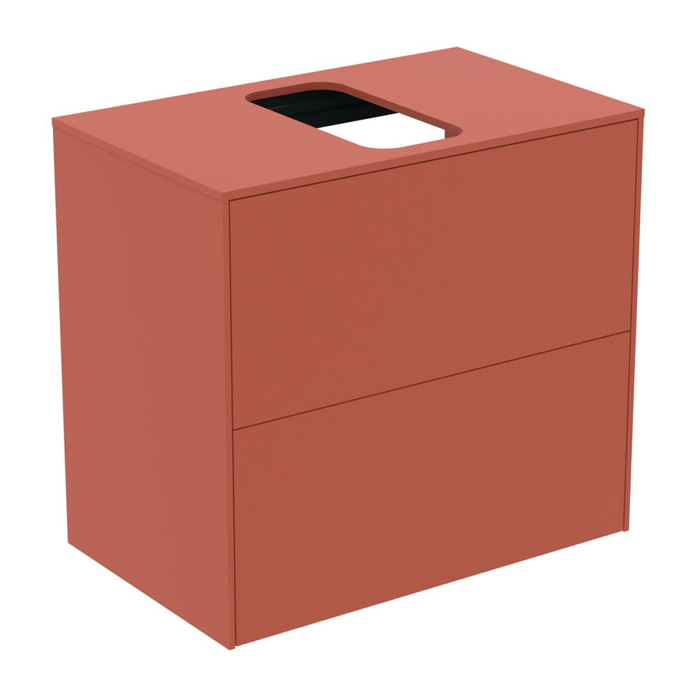 Dulap baza suspendat Ideal Standard Atelier Conca 2 sertare si blat cu decupaj central 60 cm rosu – oranj mat Atelier