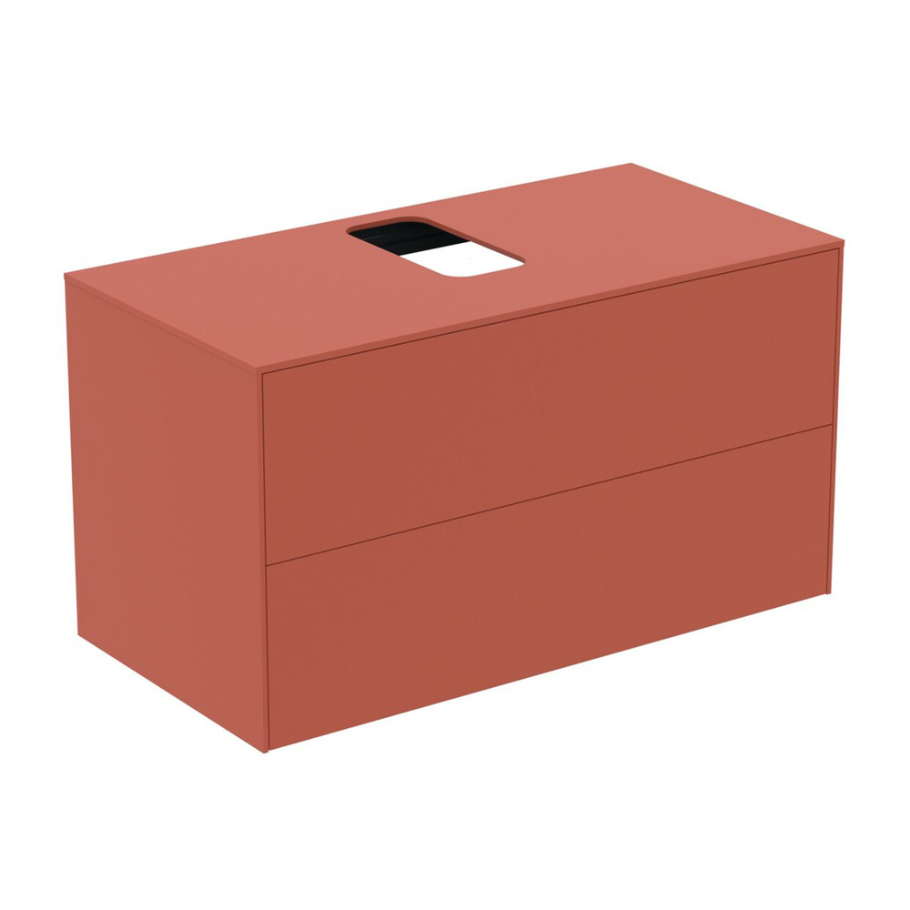 Dulap baza suspendat Ideal Standard Atelier Conca rosu – oranj mat 2 sertare si blat cu decupaj central 100 cm 100