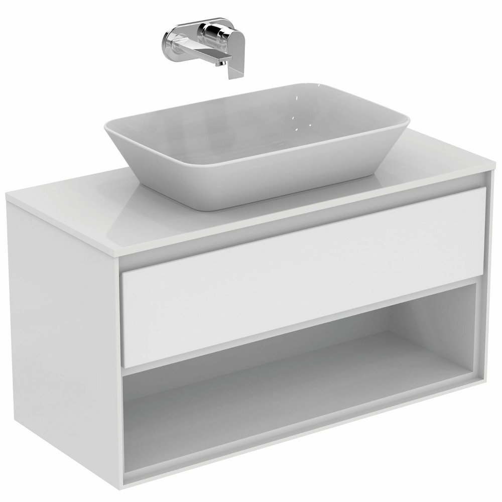 Dulap suspendat pentru lavoar alb Ideal Standard Connect Air 100 cm cu spatiu depozitare E0818KN 100