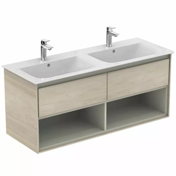 Dulap suspendat pentru lavoar maro deschis lemn Ideal Standard Connect Air 120 cm cu spatiu depozitare picture - 3
