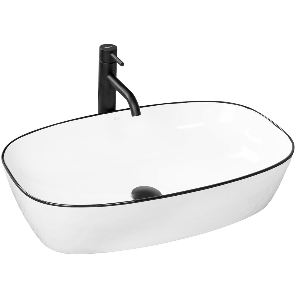 Lavoar alb/negru pe blat Rea Jovita 60 cm alb-negru