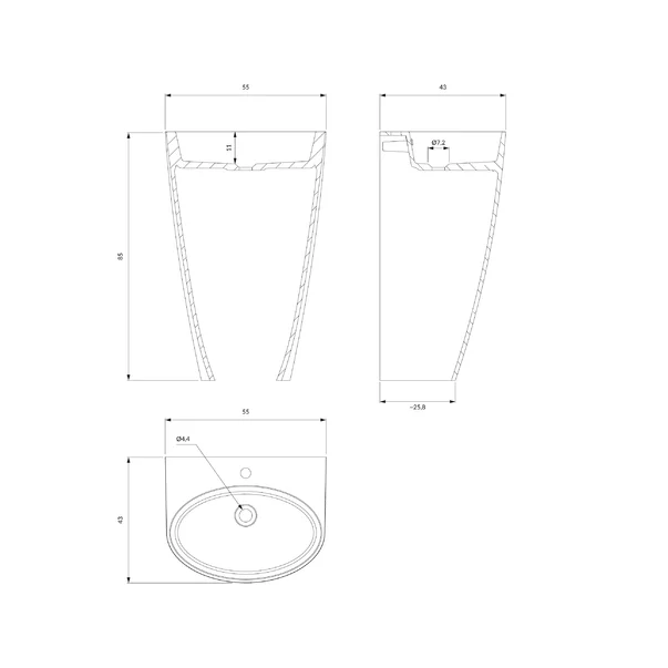 Lavoar freestanding Omnires Siena M+ asimetric alb lucios 55 cm picture - 4
