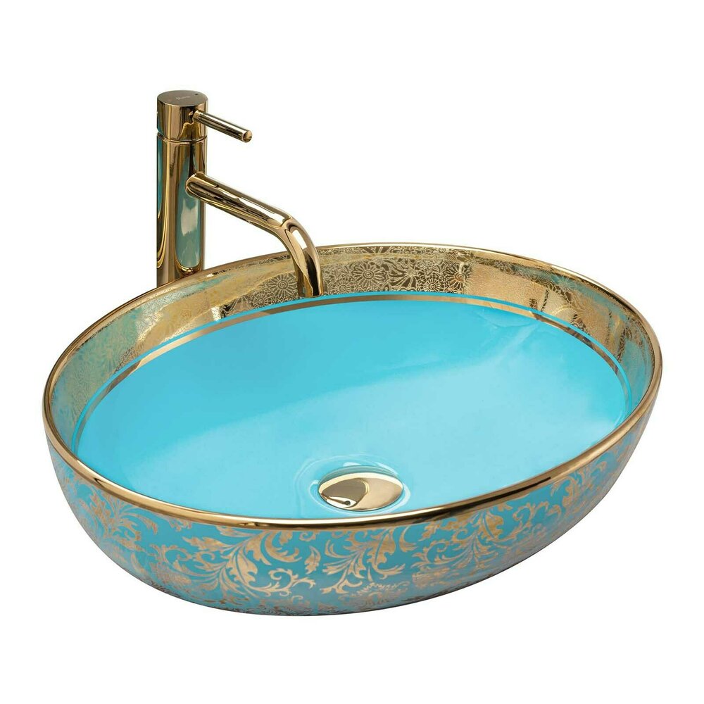 Lavoar pe blat Rea Margot oval 52 cm albastru-auriu Lavoar pe blat Rea Margot oval 52 cm albastru-auriu