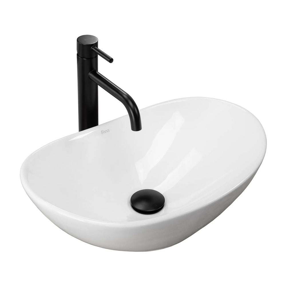 Lavoar pe blat Rea Royal Mini oval finisaj alb lucios 48 cm alb