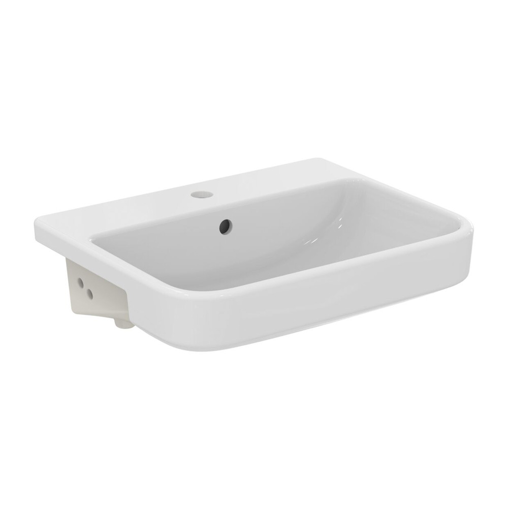 Lavoar semiincastrat Ideal Standard i.life B alb lucios SmartGuard 55 cm cu orificiu baterie si preaplin alb