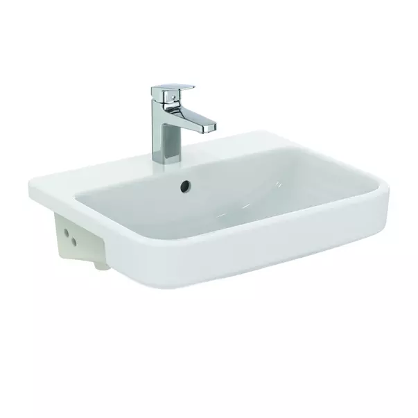 Lavoar semiincastrat Ideal Standard i.life B alb lucios SmartGuard 55 cm cu orificiu baterie si preaplin picture - 3