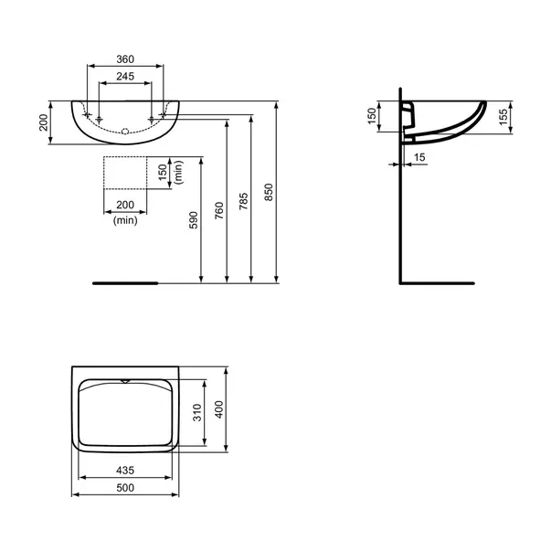 Lavoar suspendat Ideal Standard Contour 21 alb SmartGuard 50 cm picture - 10