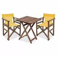 Set de gradina din lemn masiv de nuc Pakoworld Retto 3 piese galben