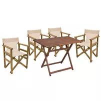 Set de gradina Pakoworld Retto lemn masiv de nuc 5 piese crem