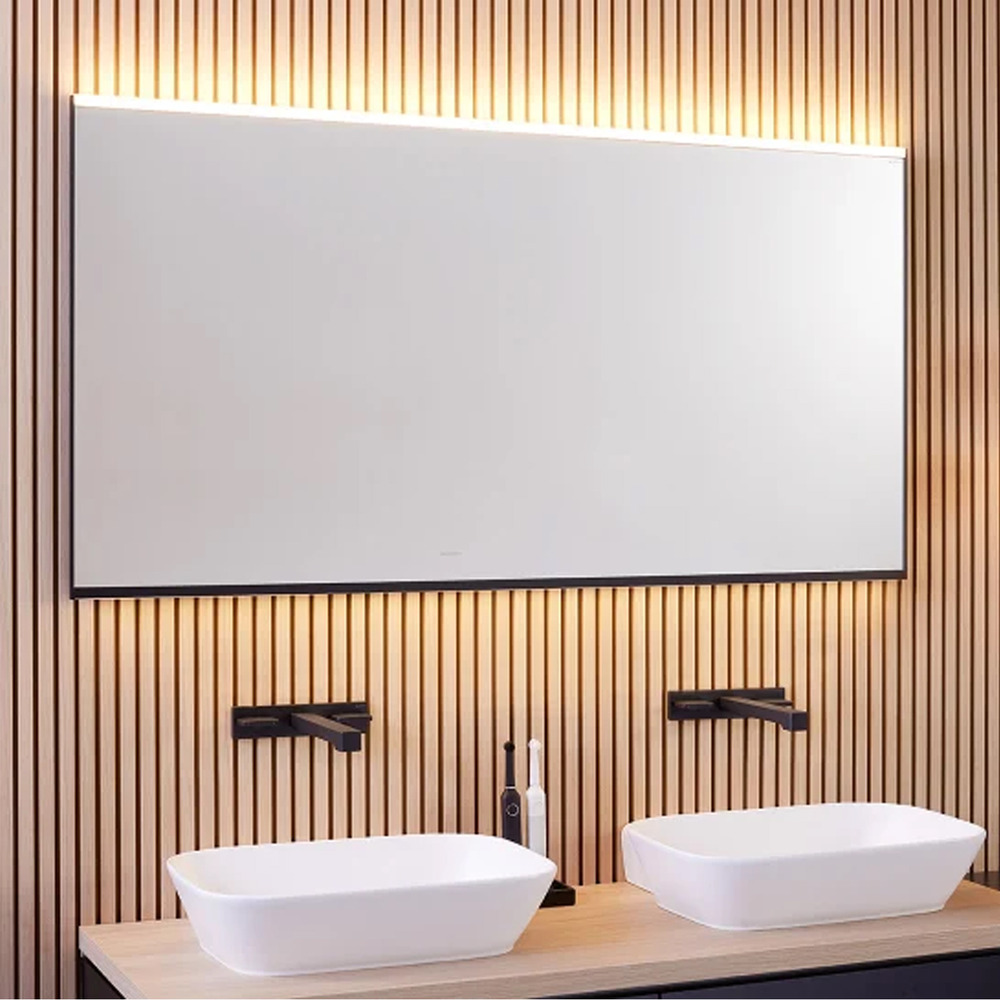 Oglinda cu iluminare si dezaburire Geberit Option Plus Square 90 cm negru – aluminiu eloxat aluminiu