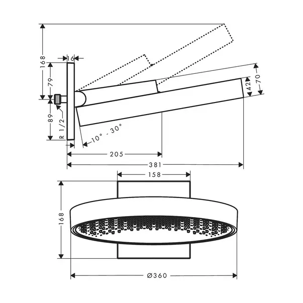 Palarie de dus rotunda Hansgrohe Rainfinity 360 negru - crom periat 1 functie picture - 2