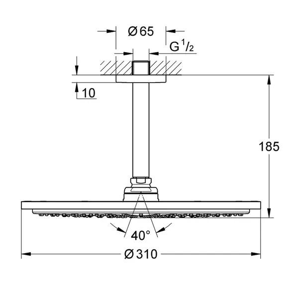 Palarie si brat de dus Grohe Rainshower Cosmopolitan 310 crom periat Supersteel 1 functie picture - 2