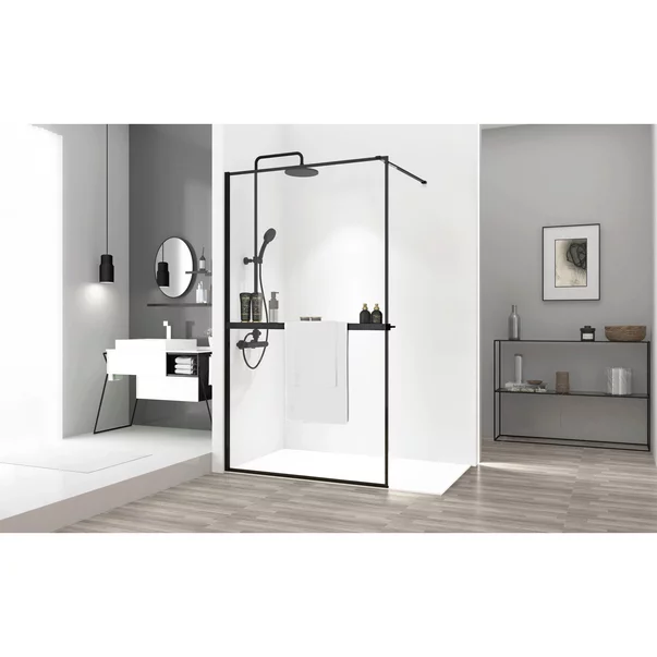 Paravan de dus tip Walk-in Rea Bler 80x195 cm si etajera cu suport negru picture - 5