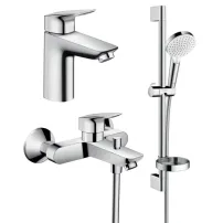 Set baterii Hansgrohe Logis 100 lavoar cada si set dus crom lucios