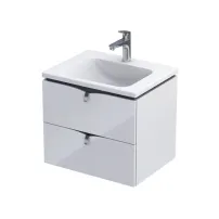 Set dulap baza suspendat alb cu 2 sertare Oristo Siena si lavoar din compozit Amelia 60 cm