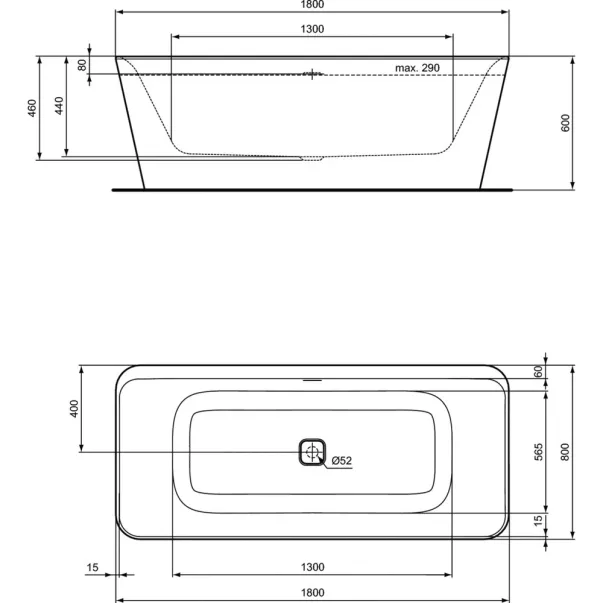 Cada freestanding Ideal Standard Tonic II alb lucios 180x80 cm