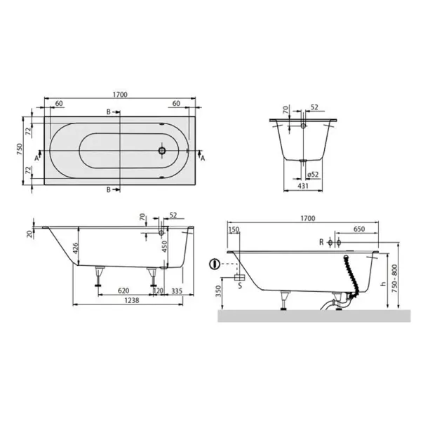 Cada dreptunghiulara compozit Villeroy&Boch Oberon 170x75 cm Quaryl picture - 5