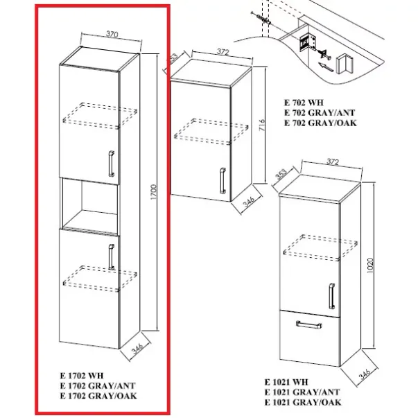 Dulap inalt suspendat KolpaSan Evelin mdf alb 170x37 cm picture - 4