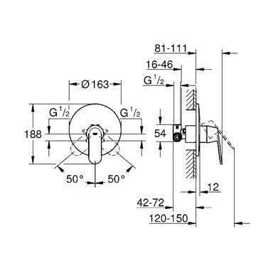 Baterie dus incastrata Grohe Eurosmart Cosmopolitan corp incastrat inclus picture - 3