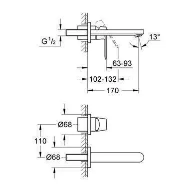 Baterie lavoar incastrata Grohe Eurosmart Cosmopolitan crom lucios picture - 2
