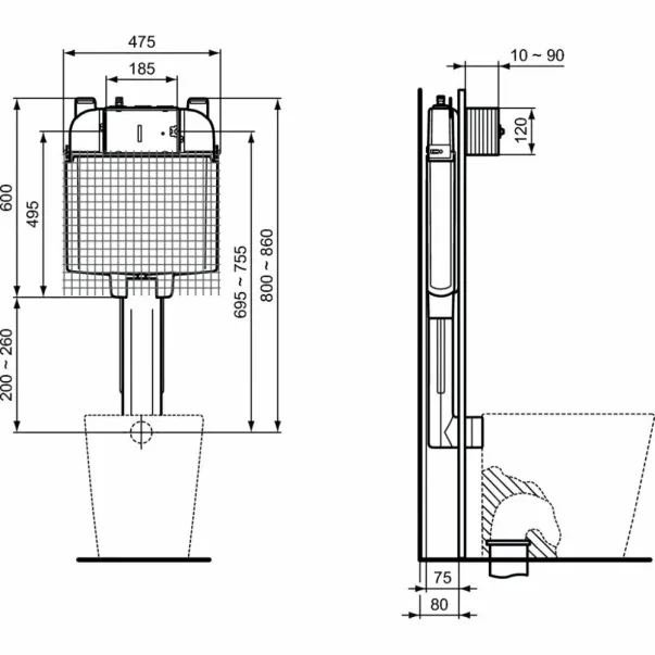 Rezervor incastrat Ideal Standard Prosys 80M pentru vase pe pardoseala picture - 2