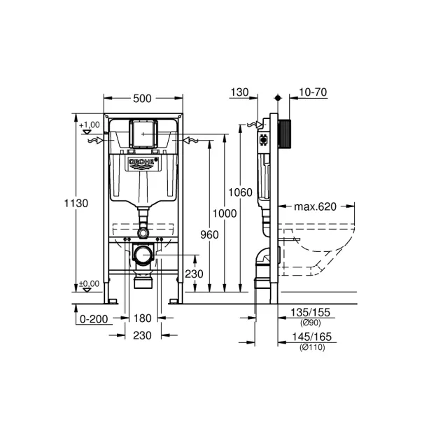Set rezervor Grohe Rapid SL cu clapeta Skate Air alba si vas wc Grohe Euro Ceramic Triple Vortex capac soft close picture - 6