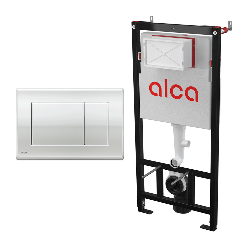Set rezervor WC cu cadru incastrat Alcadrain AM101/1120 si clapeta de actionare Basic M271 crom lucios Alcadrain