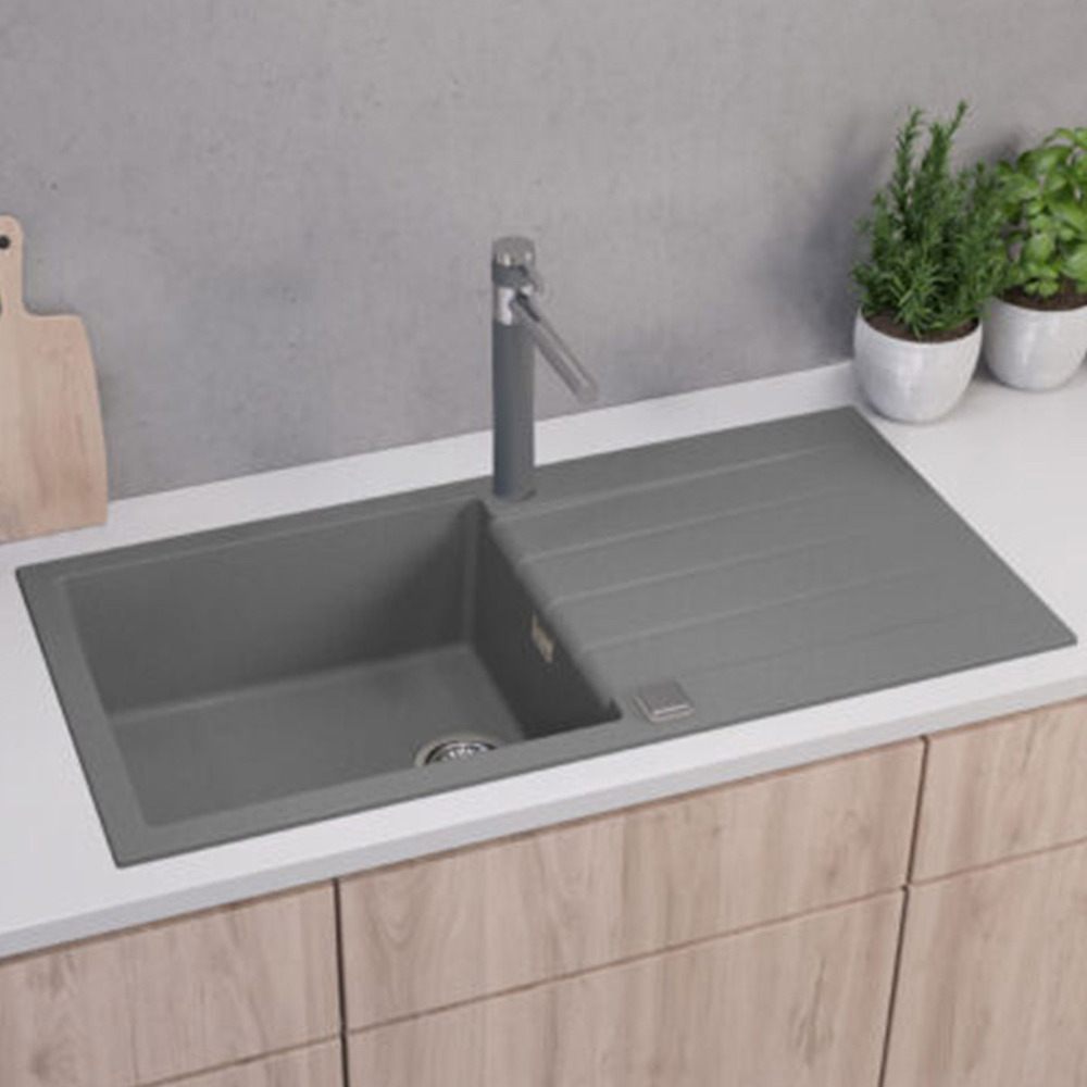 Set chiuveta bucatarie Alveus Cadit 50 gri 100×50 cm si baterie Kati monocomanda 100x50