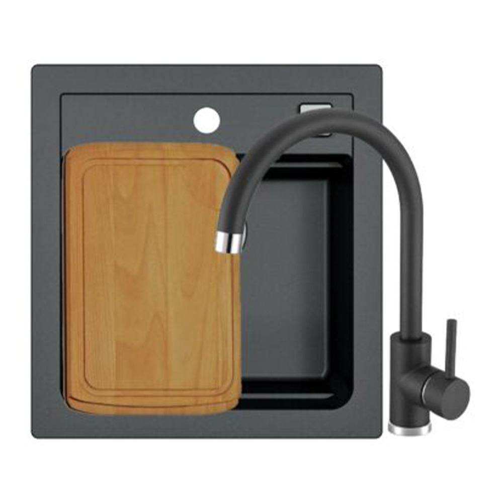 Set chiuveta bucatarie compozit Alveus Atrox 20 negru 47×50 cm si baterie Kati Alveus