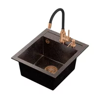 Set chiuveta bucatarie Quadron Art Johnny 100 si baterie Maggie finisaj cupru - negru 43x50 cm