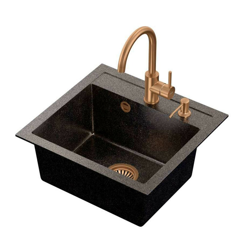 Set chiuveta bucatarie Quadron Art Johnny 110 si baterie Naomi finisaj cupru – negru 50×47 cm 110