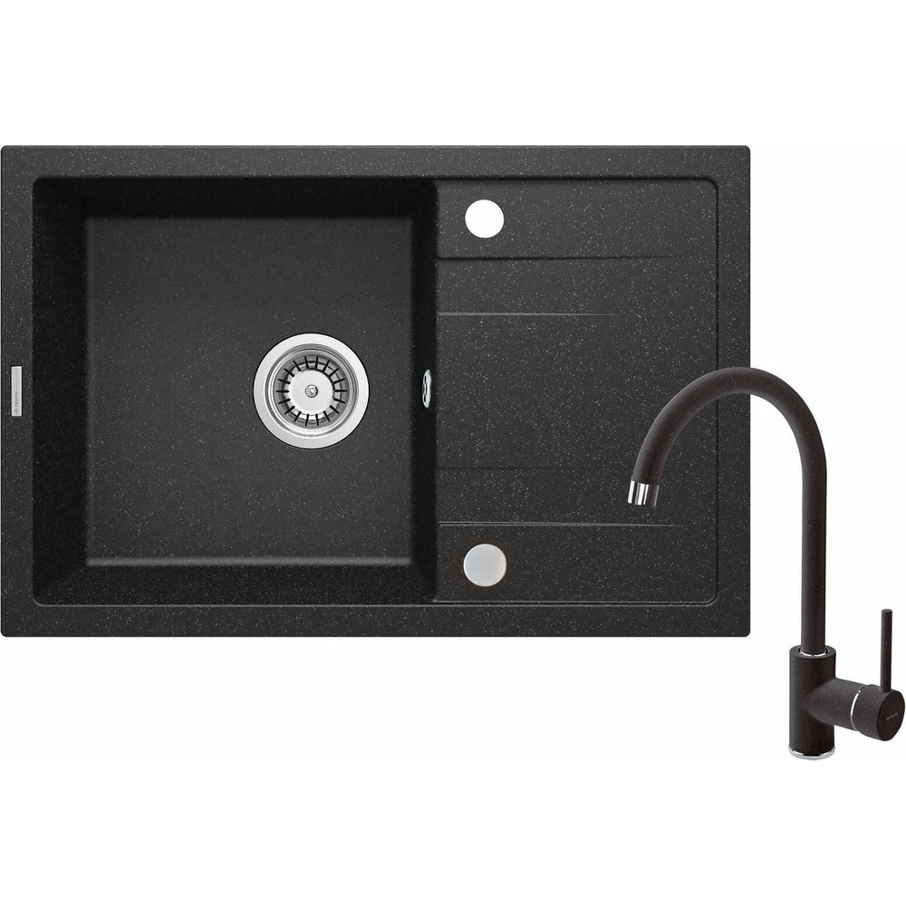 Set chiuveta bucatarie si baterie Deante Corio finisaj negru-grafit 67x44cm Deante