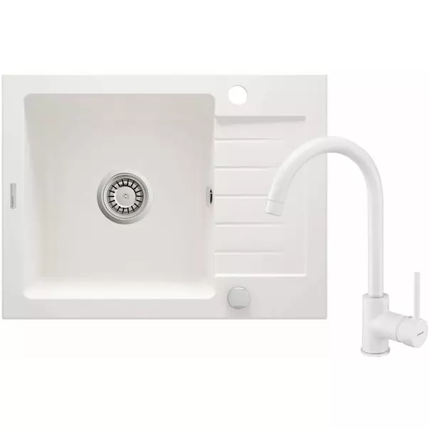 Set chiuveta bucatarie si baterie Deante Zorba finisaj alabastru 58x44cm