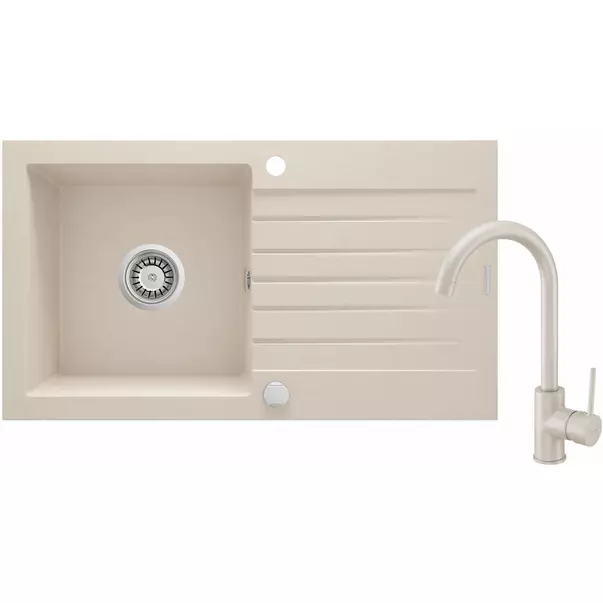 Set chiuveta bucatarie si baterie Deante Zorba finisaj bej 76x44cm