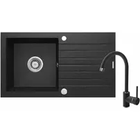 Set chiuveta bucatarie si baterie Deante Zorba finisaj negru-grafit 76x44cm