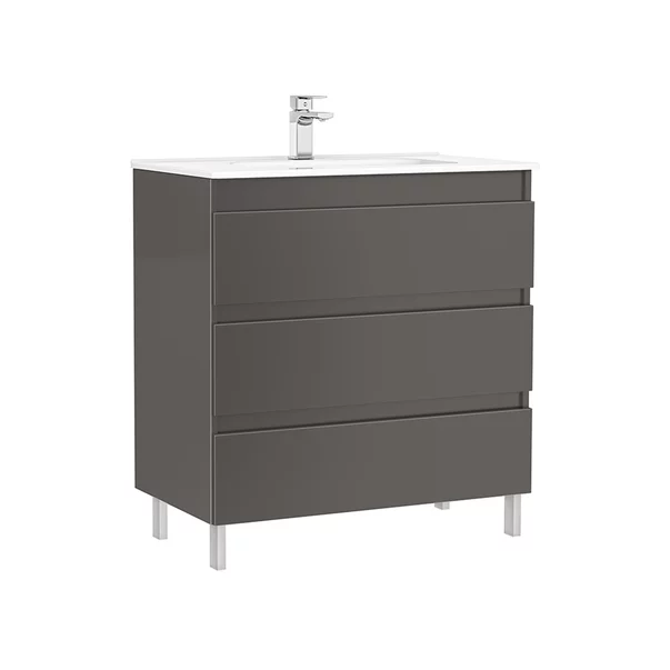 Set dulap baza pe pardoseala Gala Daily antracit 3 sertare cu lavoar 80 cm