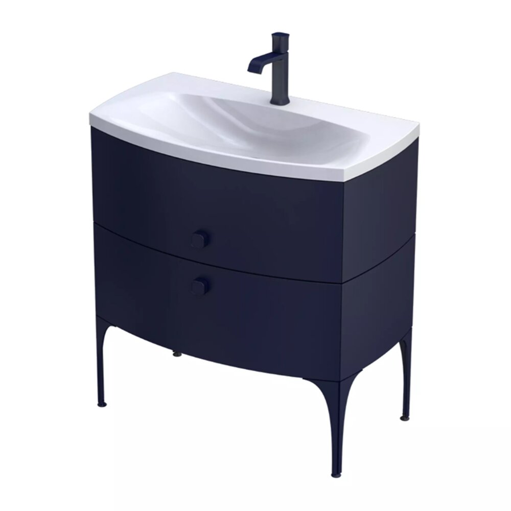 Set dulap baza suspendat Oristo Louis bleumarin 2 sertare cu lavoar alb 82 cm Alb imagine 2022