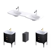 Set dulap baza suspendat Oristo Louis negru 4 sertare cu lavoar alb 144 cm