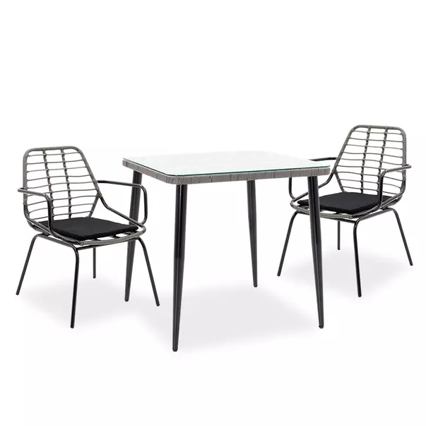 Set pentru gradina Pakoworld Naoki 3 piese metal negru/poliratan gri picture - 1