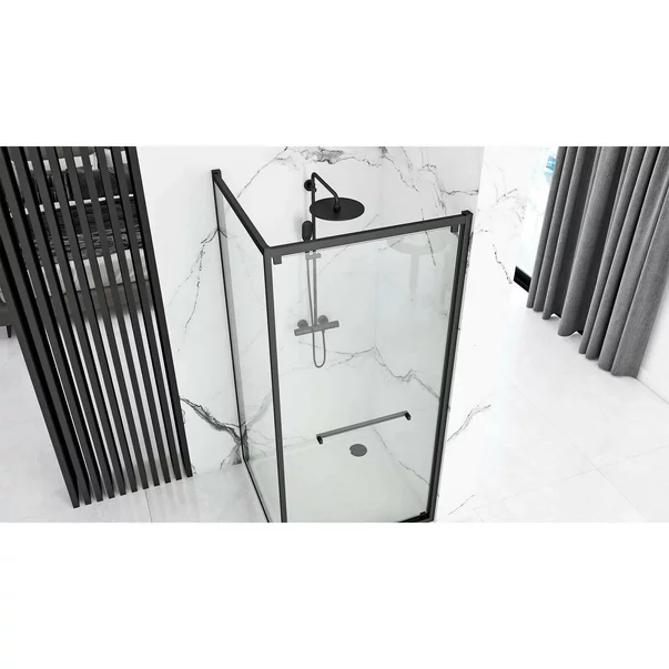 Cabina dus cu cadita de dus patrata si usa glisanta Rea Space In 90x90 negru mat picture - 6