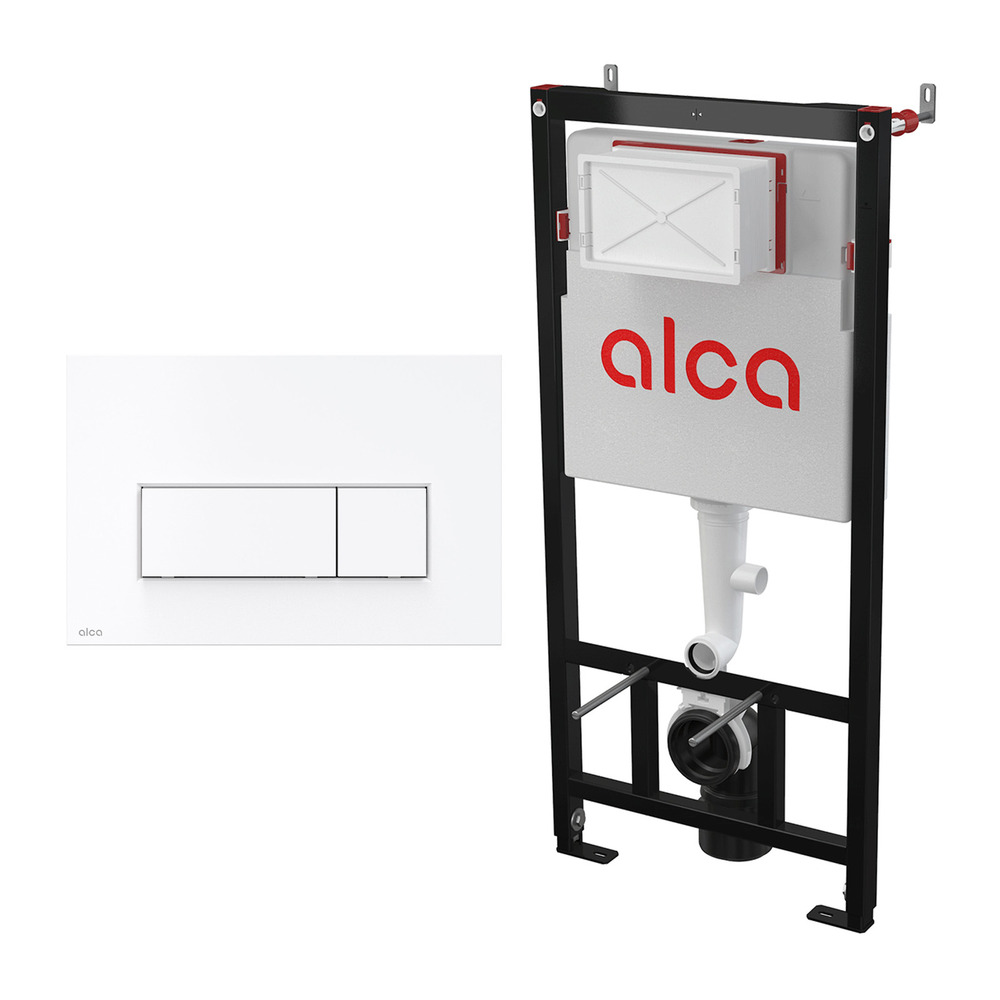 Set rezervor WC cu cadru incastrat Alcadrain AM101/1120 si clapeta de actionare Thin M576 alb mat Alcadrain imagine 2022