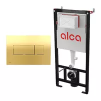 Set rezervor WC cu cadru incastrat Alcadrain AM101/1120 si clapeta de actionare Basic M375 auriu lucios