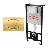 Set rezervor WC cu cadru incastrat Alcadrain AM101/1120 si clapeta de actionare Basic M75 auriu lucios