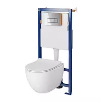 Set rezervor WC cu cadru B603 Cersanit Tech Line Opti si clapeta B1 crom plus vas WC Zen cu capac alb